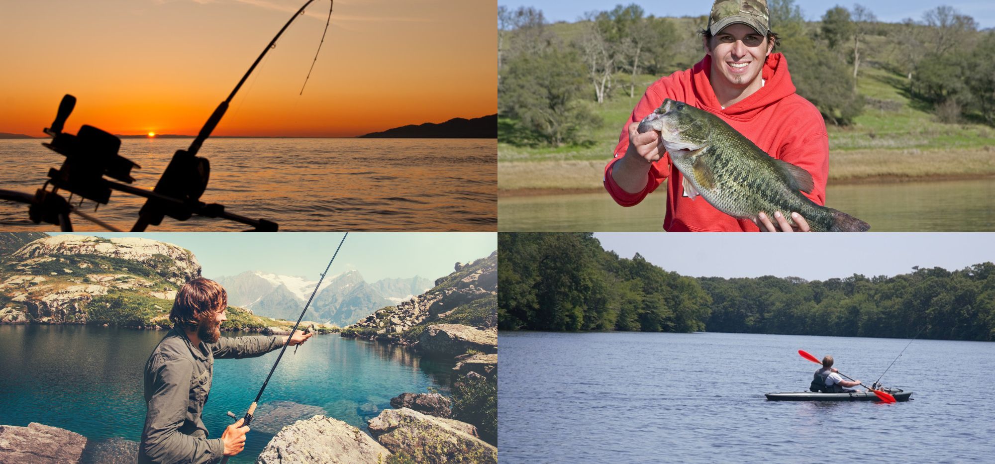 Collage of 4 fishing in the wild images.