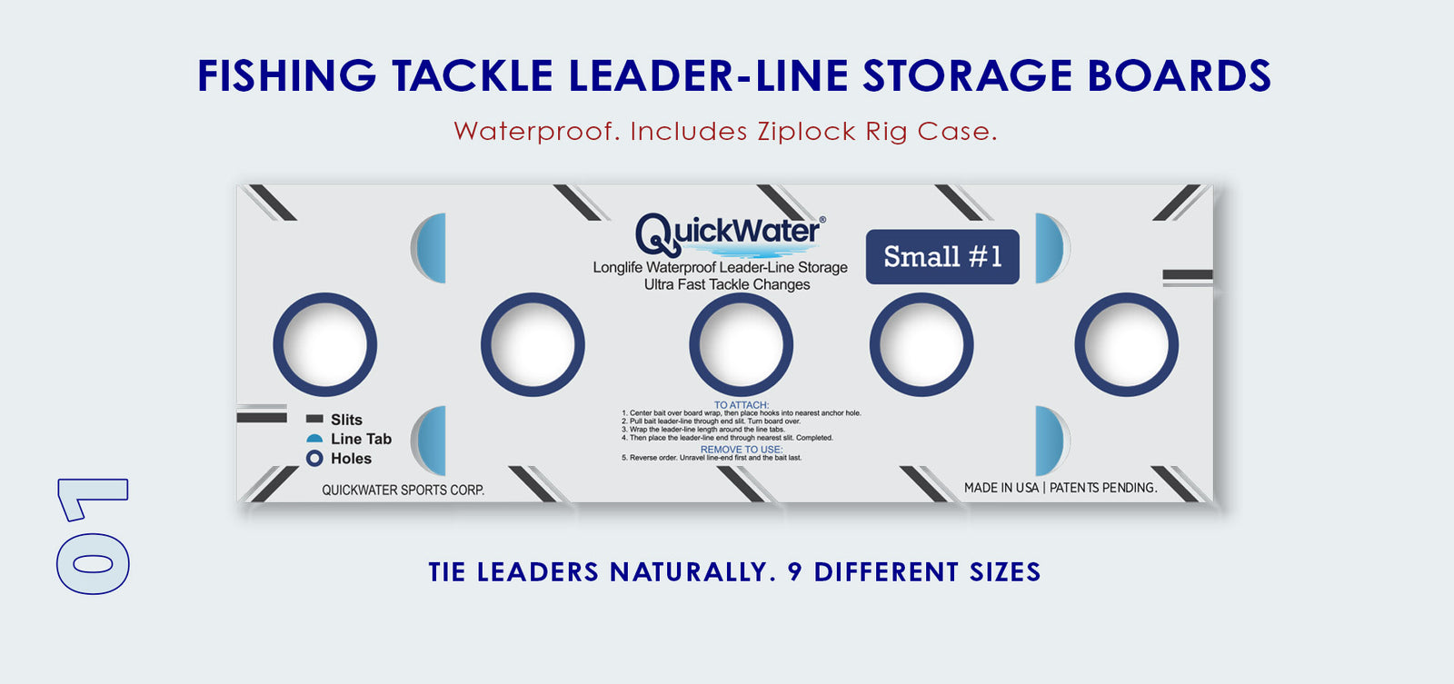 Slide 1: Fishing Tackle Leader-line Storage Boards • Waterproof, Ziplock Rig Case • Tie Leaders Naturally, 9 Different Sizes